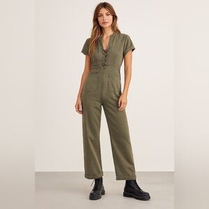 RARE NWOT Free People Gray/Olive Lace-Up Jumpsuit